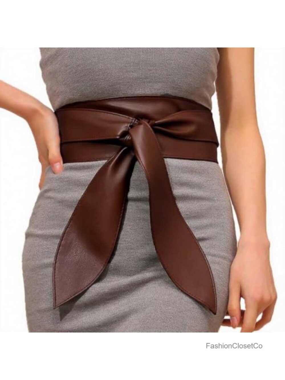 Leather Polyester Wide Obi Wrap Belt Tie Closure Women Accessory